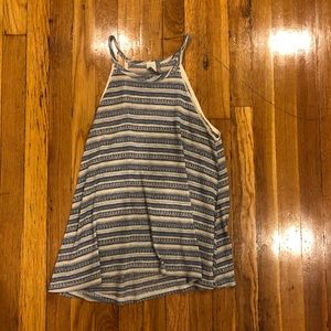 Knit blue and cream high-neck tank top